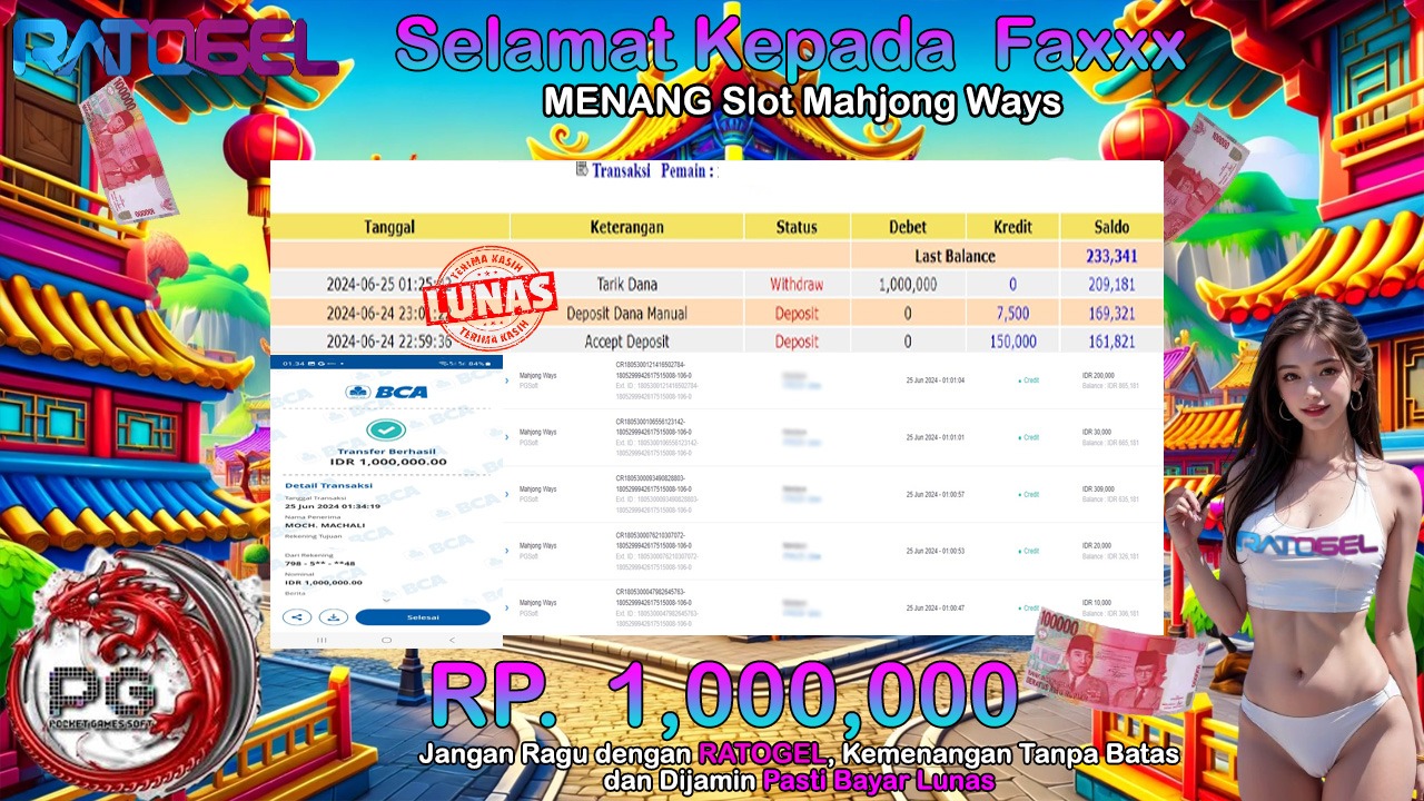 BUKTI JACKPOT SLOT MAHJONG WAYS TERPERCAYA DI INDONESIA TGL 25-06-2024