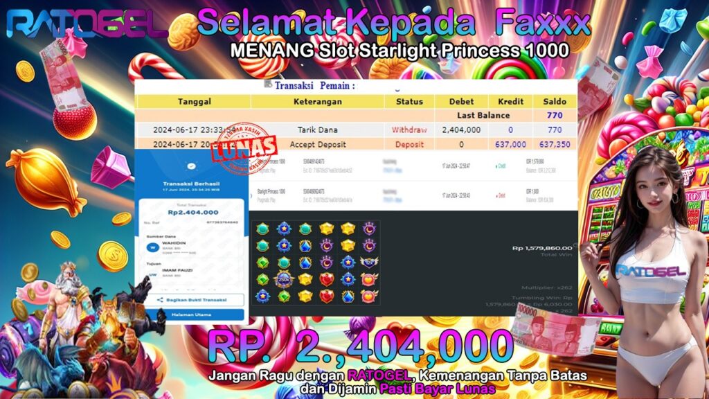 BUKTI JACKPOT SLOT STARLIGHT PRINCESS 1000 TERPERCAYA DI INDONESIA TGL 18-06-2024