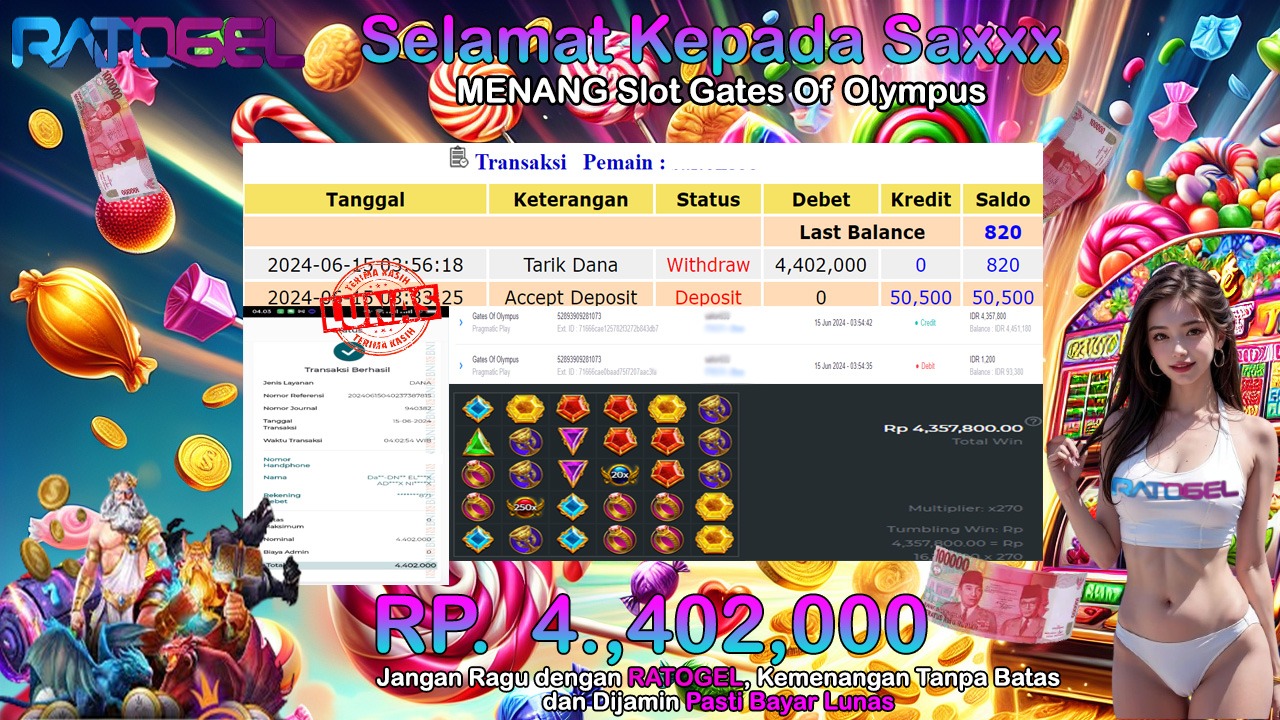 BUKTI JACKPOT SLOT GATES OF OLYMPUS TERPERCAYA DI INDONESIA TGL 15-06-2024