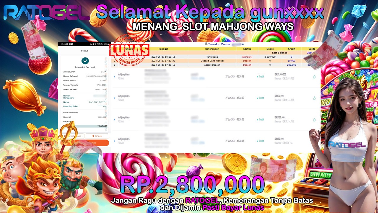 BUKTI JACKPOT SLOT MAHJONG WAYS TERPERCAYA DI INDONESIA TGL 27-06-2024