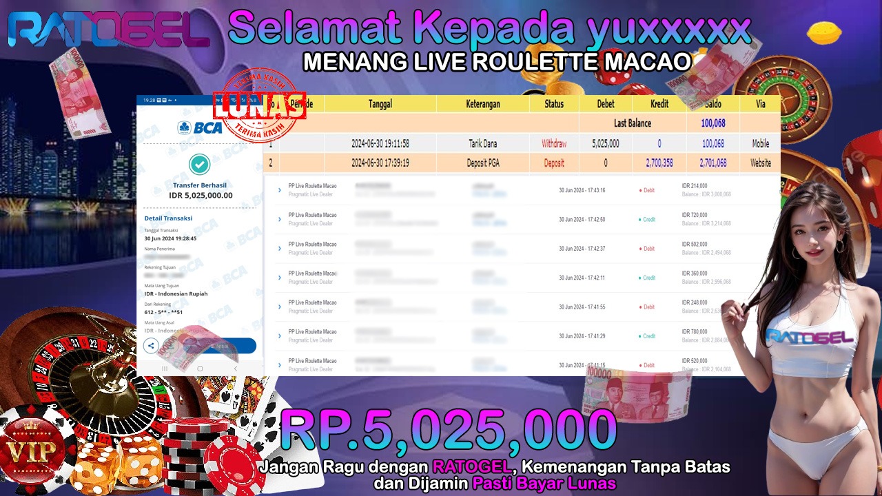 BUKTI JACKPOT LIVE ROULETTE MACAO TERPERCAYA DI INDONESIA TGL 30-06-2024