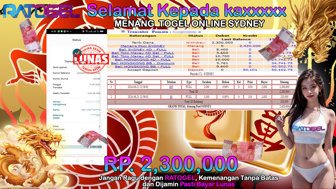 BUKTI JACKPOT TOGEL ONLINE POOL SYDNEY TERPERCAYA DI INDONESIA TGL 21-06-2024