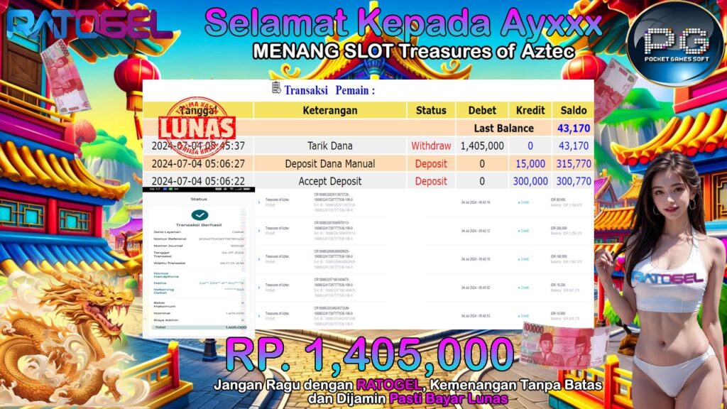 BUKTI JACKPOT SLOT TREASURES OF AZTEC TERPERCAYA DI INDONESIA TGL 04-07-2024