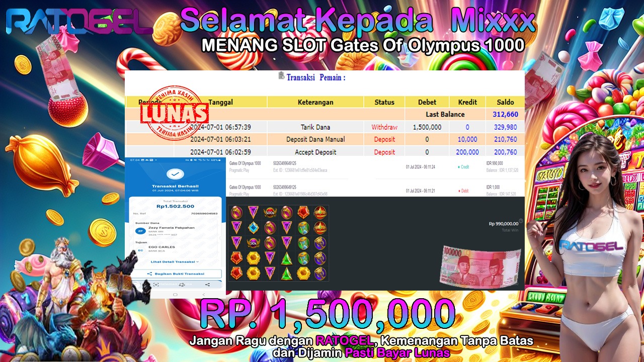 BUKTI JACKPOT SLOT GATES OF OLYMPUS 1000 TERPERCAYA DI INDONESIA TGL 01-07-2024