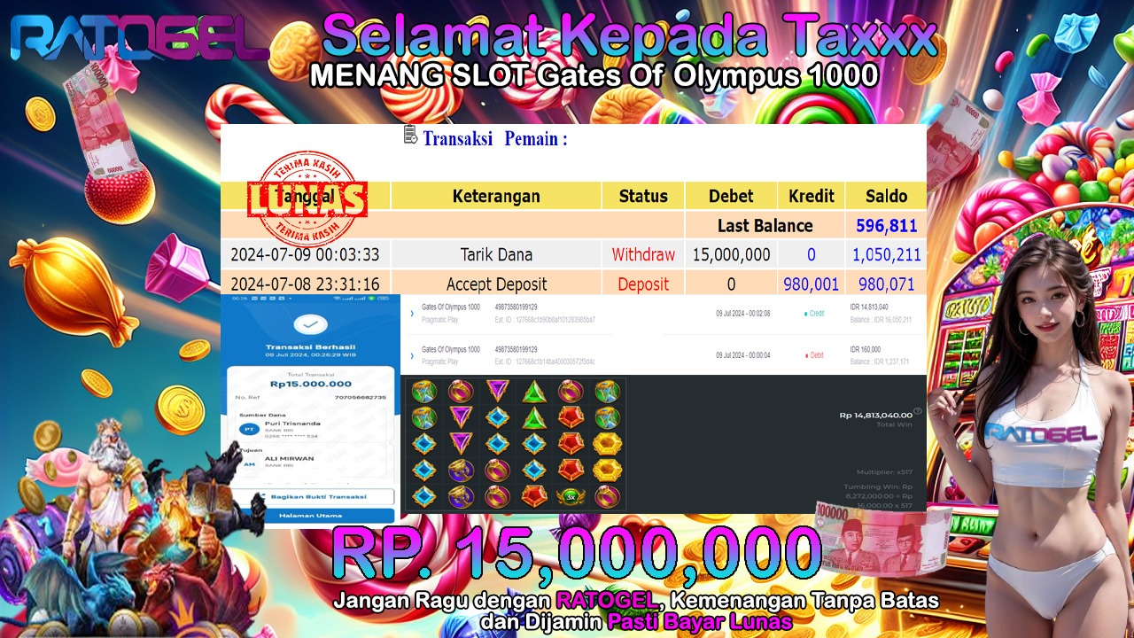 BUKTI JACKPOT SLOT GATES OF OLYMPUS 1000 TERPERCAYA DI INDONESIA TGL 09-07-2024