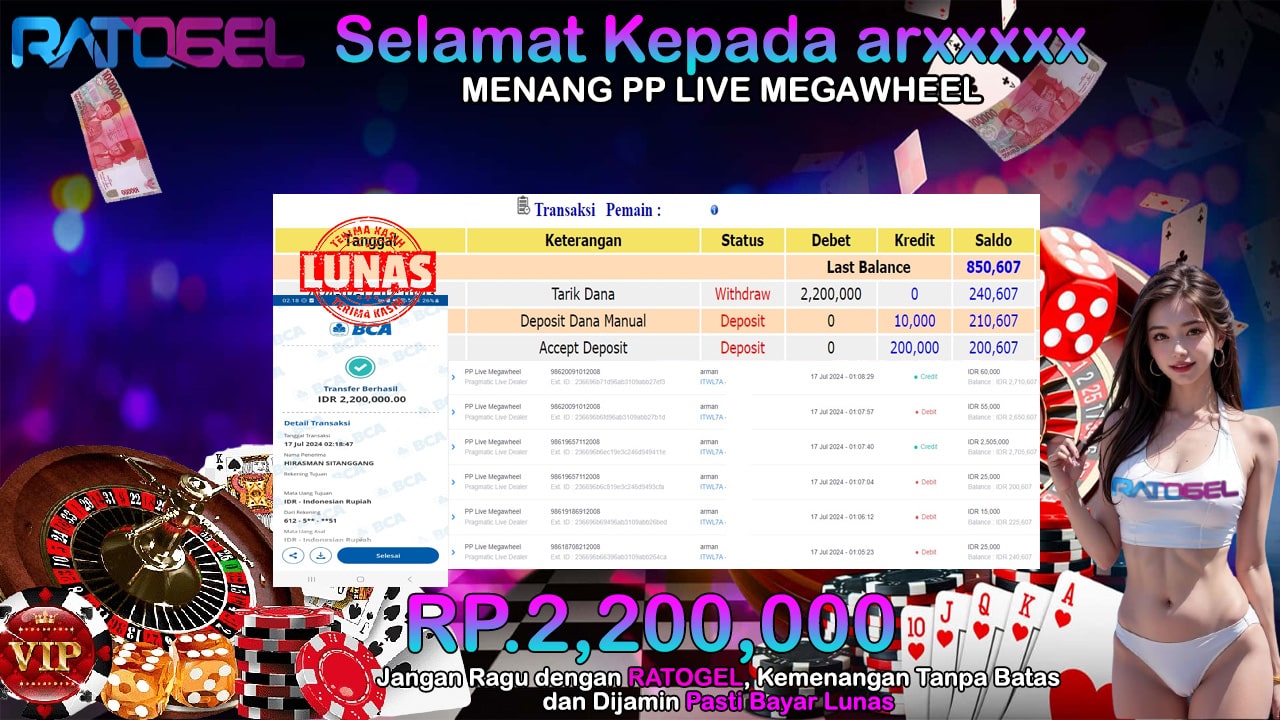 BUKTI JACKPOT PP LIVE MEGAWHEEL TERPERCAYA DI INDONESIA TGL 17-07-2024