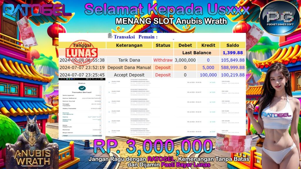 BUKTI JACKPOT SLOT ANUBIS WRATH TERPERCAYA DI INDONESIA TGL 08-07-2024