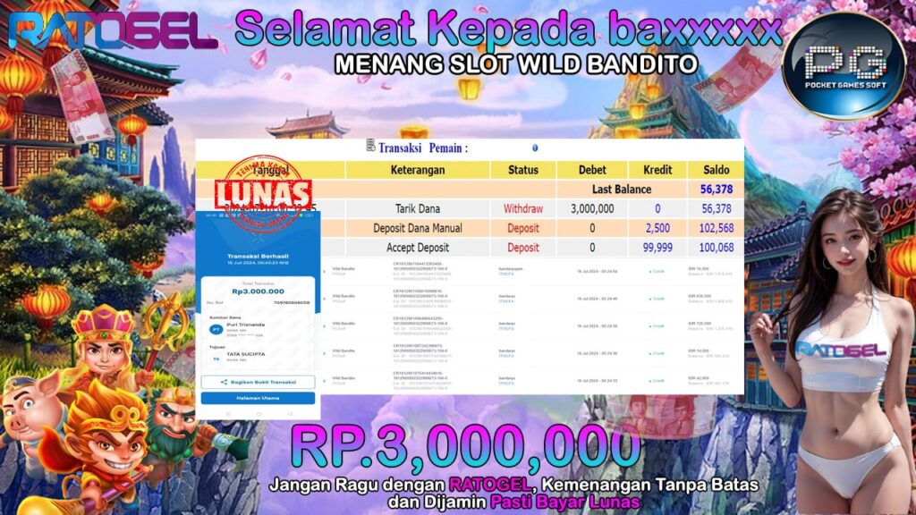 BUKTI JACKPOT SLOT WILD BANDITO TERPERCAYA DI INDONESIA TGL 16-07-2024