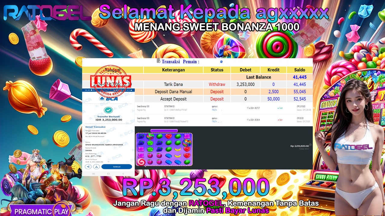 BUKTI JACKPOT SLOT SWEET BONANZA 1000 TERPERCAYA DI INDONESIA TGL 17-07-2024