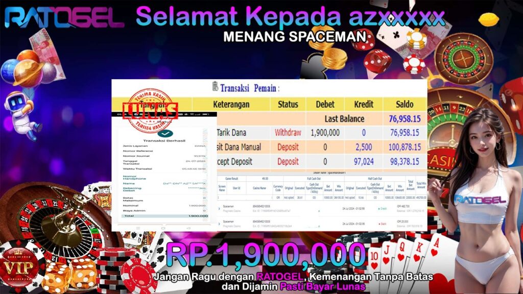 BUKTI JACKPOT SPACEMEN TERPERCAYA DI INDONESIA TGL 24-07-2024