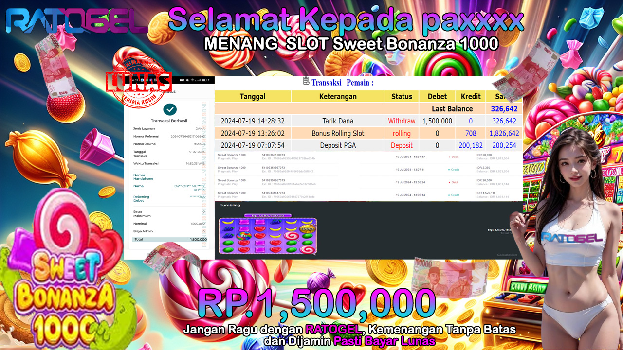 BUKTI JACKPOT SLOT SWEET BONANZA 1000 TERPERCAYA DI INDONESIA TGL 19-07-2024