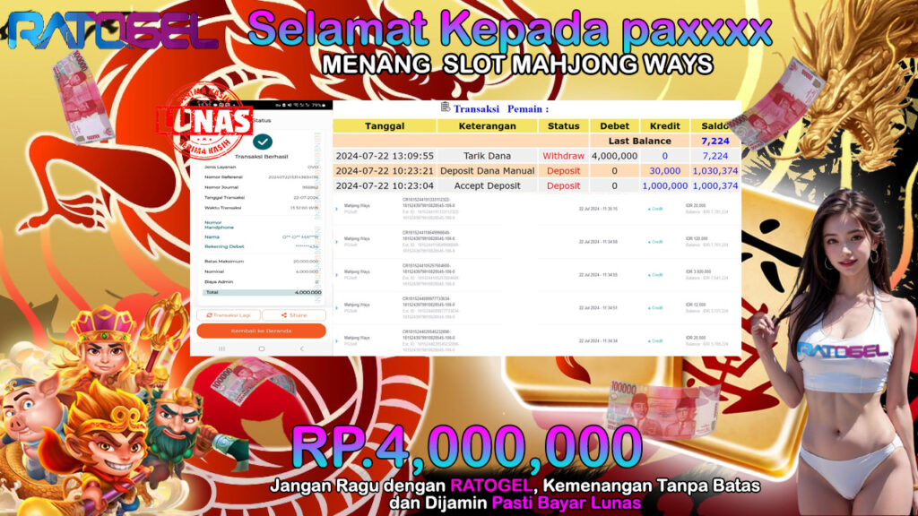 BUKTI JACKPOT SLOT MAHJONG WAYS TERPERCAYA DI INDONESIA TGL 22-07-2024