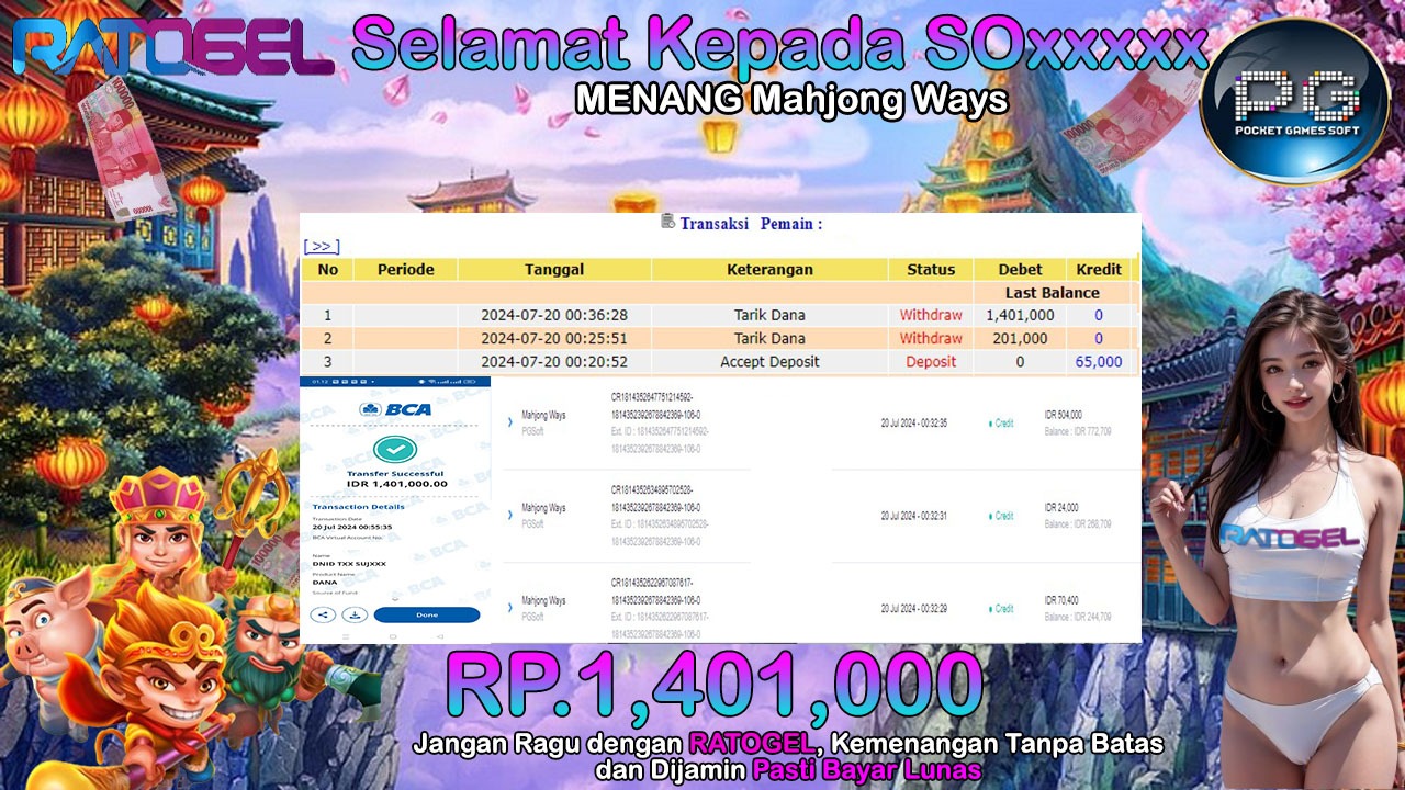 BUKTI JACKPOT SLOT MAHJONG WAYS TERPERCAYA DI INDONESIA TGL 20-07-2024