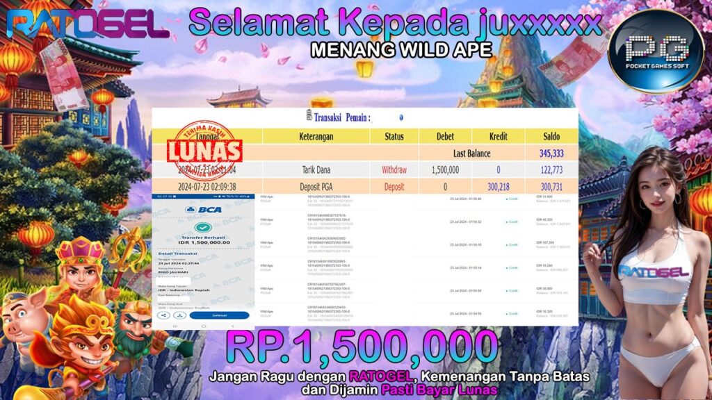 BUKTI JACKPOT SLOT WILD APE TERPERCAYA DI INDONESIA TGL 23-07-2024