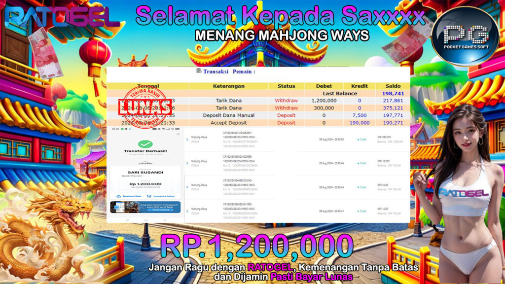 BUKTI JACKPOT SLOT MAHJONG WAYS TERPERCAYA DI INDONESIA TGL 07-08-2024