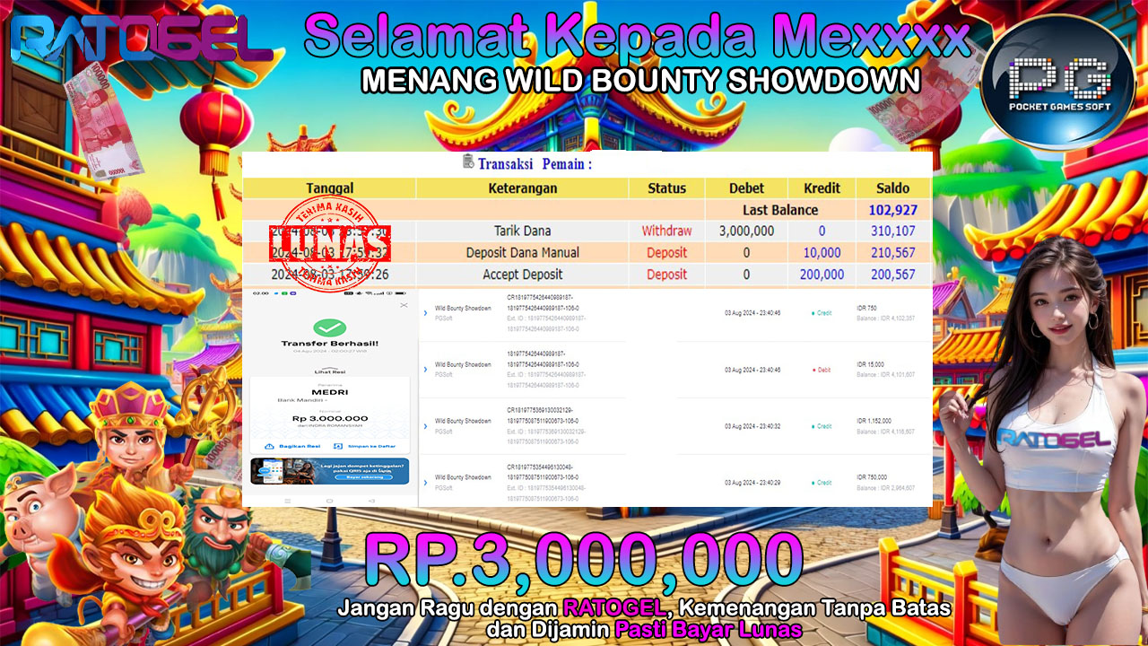 BUKTI JACKPOT SLOT WILD BOUNTY SHOWDOWN TERPERCAYA DI INDONESIA TGL 04-08-2024