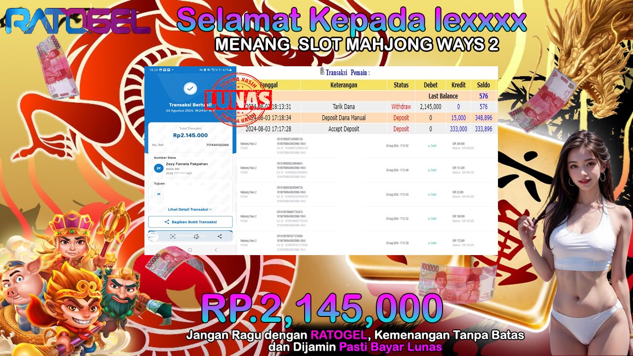 BUKTI JACKPOT SLOT MAHJONG WAYS 2 TERPERCAYA DI INDONESIA TGL 03-08-2024