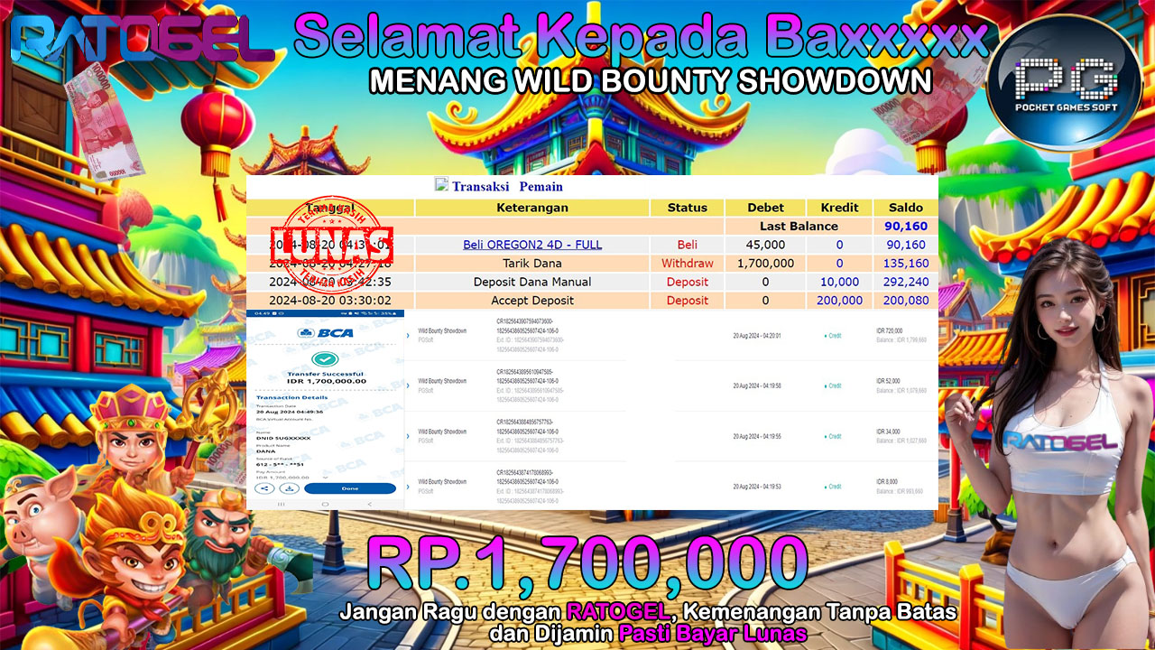 BUKTI JACKPOT SLOT WILD BOUNTY SHOWDOWN TERPERCAYA DI INDONESIA TGL 20-08-2024