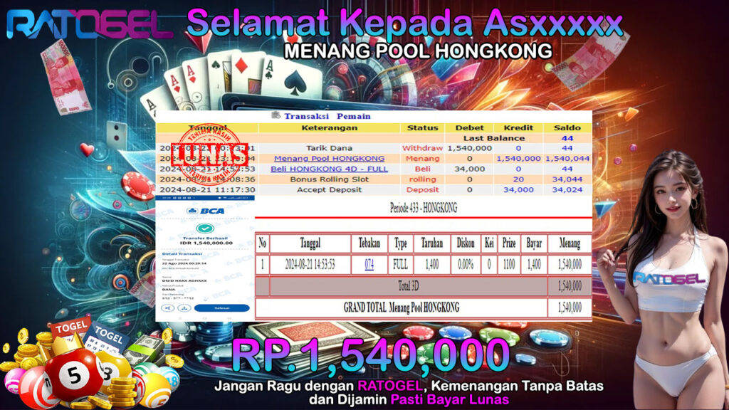 BUKTI JACKPOT TOGEL POOL HONGKONG  TERPERCAYA DI INDONESIA TGL 22-08-2024