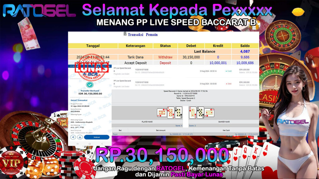 BUKTI JACKPOT PP LIVE SPEED BACCARAT B  TERPERCAYA DI INDONESIA TGL 31-08-2024