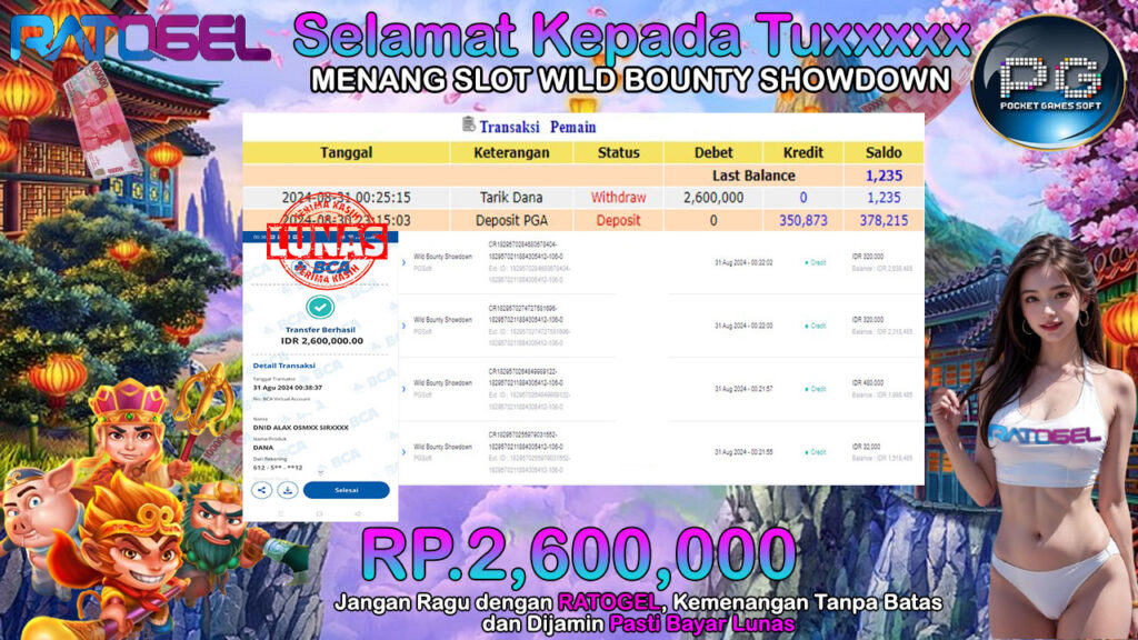 BUKTI JACKPOT SLOT WILD BOUNTY SHOW DOWN TERPERCAYA DI INDONESIA TGL 31-08-2024