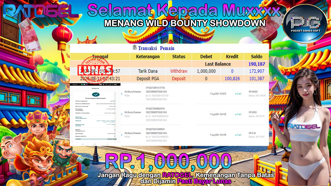 BUKTI JACKPOT SLOT WILD BOUNTY SHOWDOWN TERPERCAYA DI INDONESIA TGL 11-08-2024