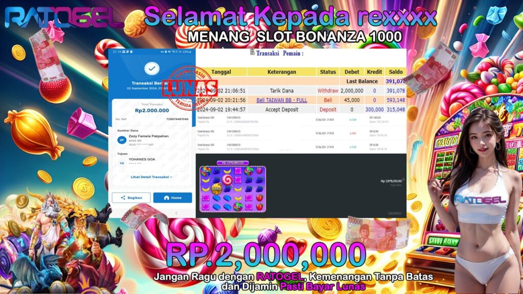 BUKTI JACKPOT SLOT SWEET BONANZA 1000 TERPERCAYA DI INDONESIA TGL 02-09-2024