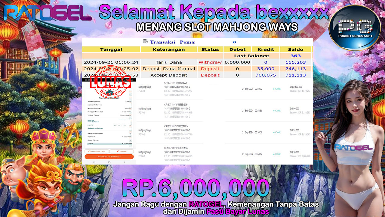 BUKTI JACKPOT SLOT MAHJONG WAYS TERPERCAYA DI INDONESIA TGL 21-09-2024