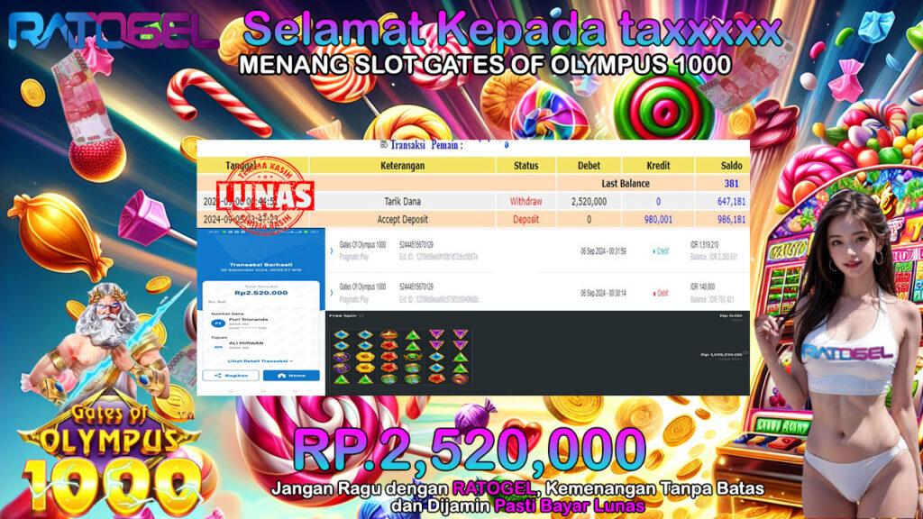 BUKTI JACKPOT SLOT GATES OF  OLYMPUS 1000 TERPERCAYA DI INDONESIA TGL 06-09-2024