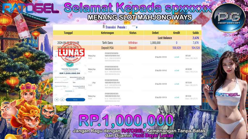 BUKTI JACKPOT SLOT MAHJONG WAYS TERPERCAYA DI INDONESIA TGL 20-09-2024