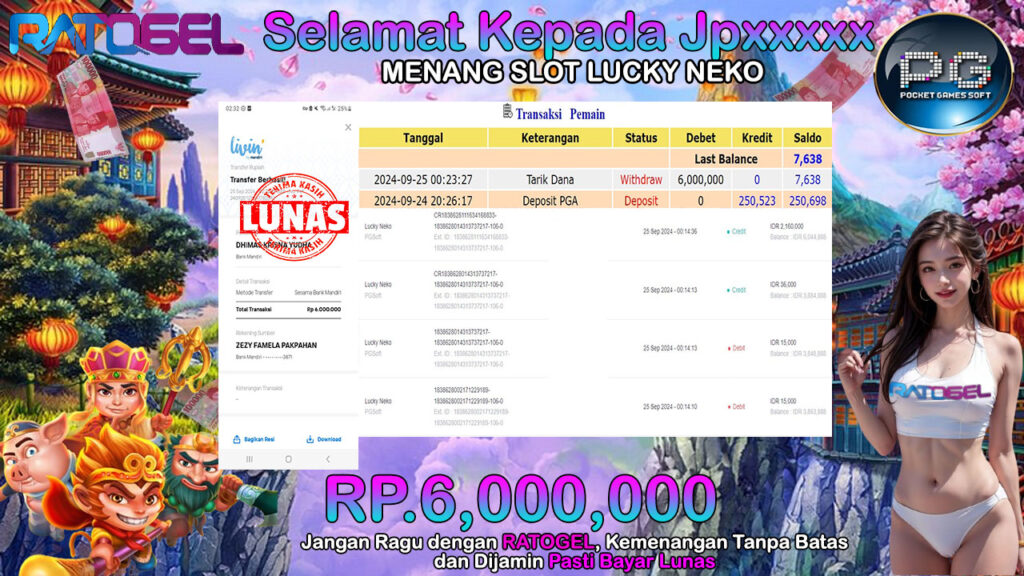 BUKTI JACKPOT SLOT LUCKY NEKO TERPERCAYA DI INDONESIA TGL 25-09-2024