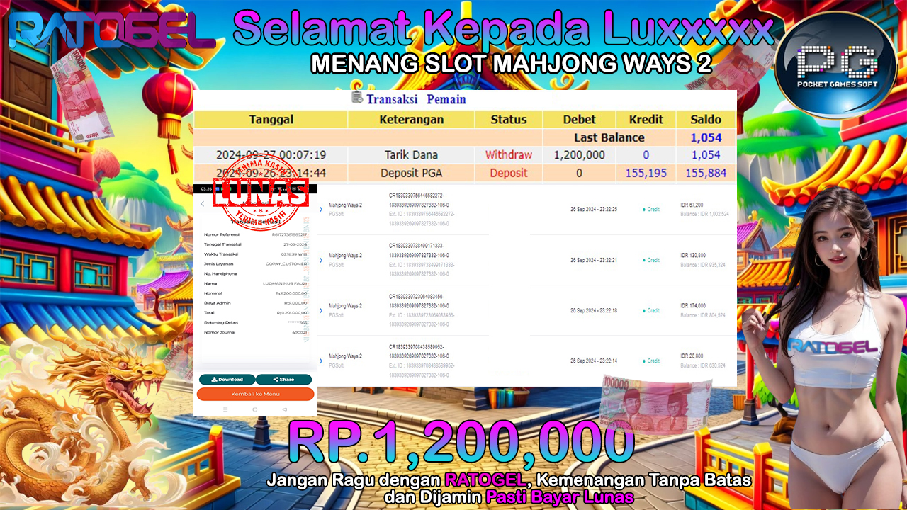 BUKTI JACKPOT SLOT MAHJONG WAYS 2 TERPERCAYA DI INDONESIA TGL 27-09-2024