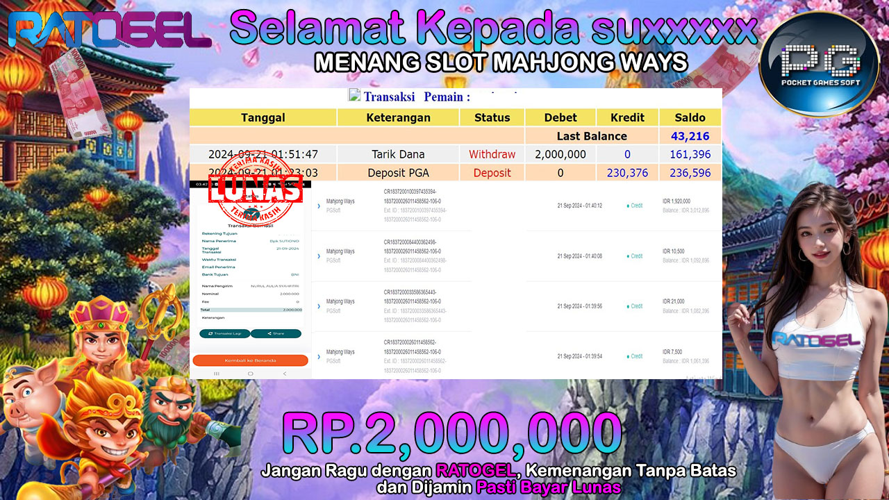 BUKTI JACKPOT SLOT MAHJONG WAYS TERPERCAYA DI INDONESIA TGL 21-09-2024